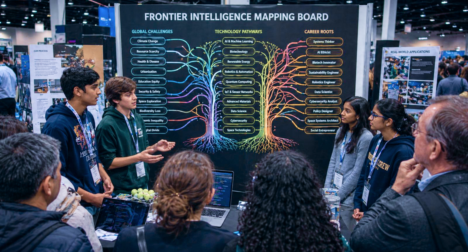 Students presenting a frontier intelligence mapping board
