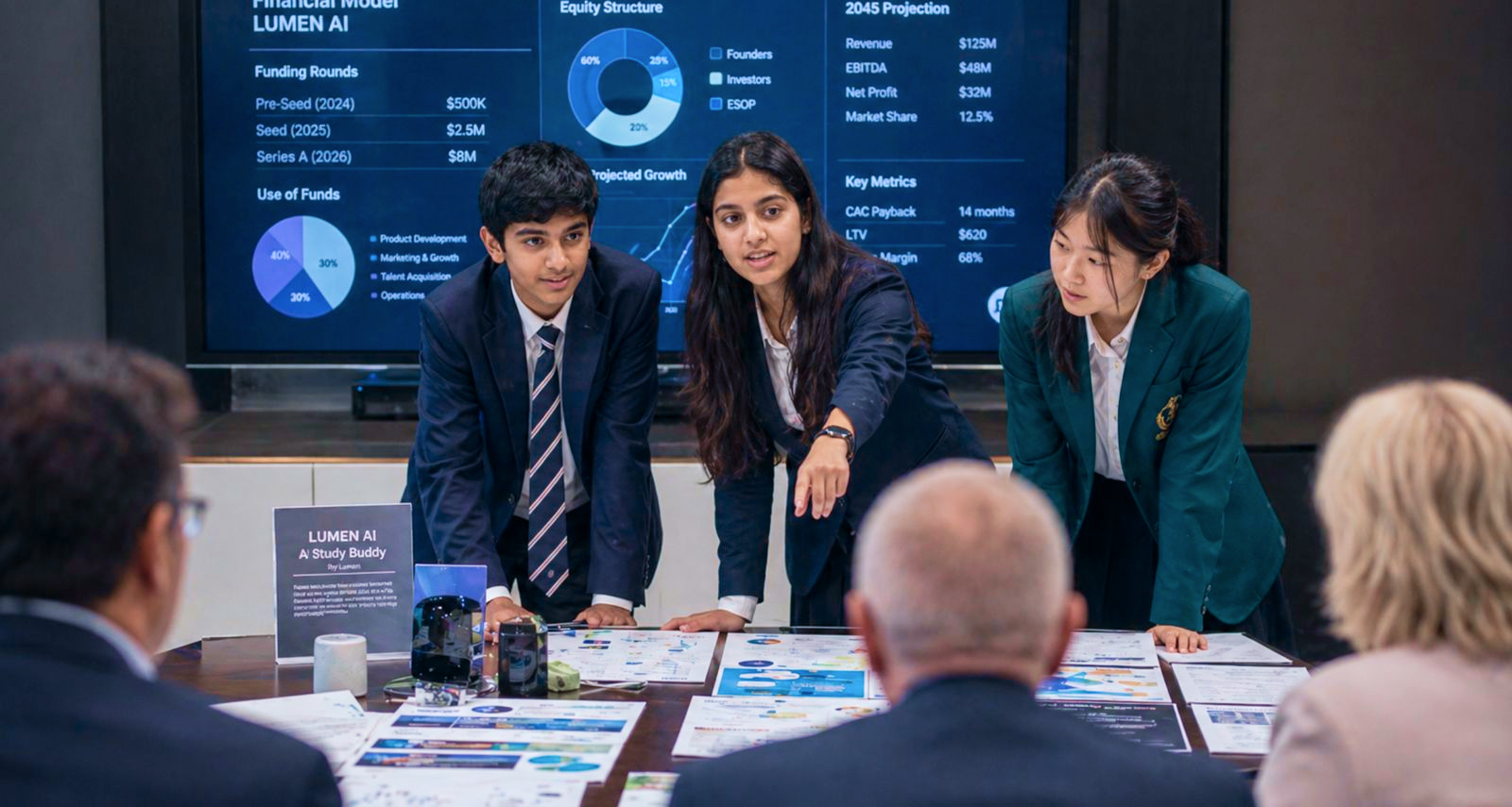 Student team presenting a financial model capstone